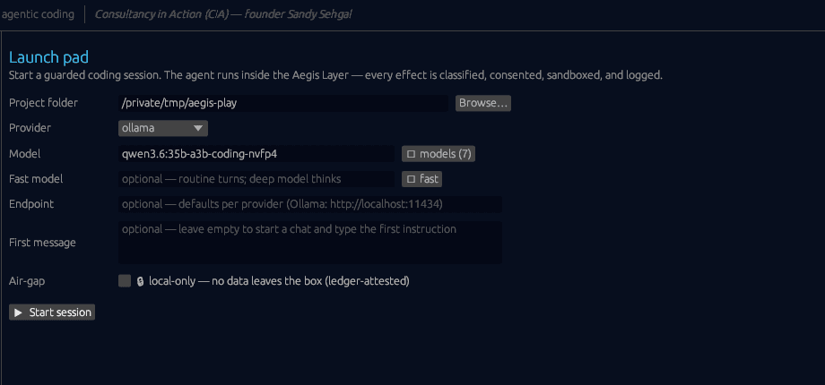 The native desktop app (private preview) runs the same engine and ledger — with a one-toggle air-gap mode: local-only, nothing leaves the box.